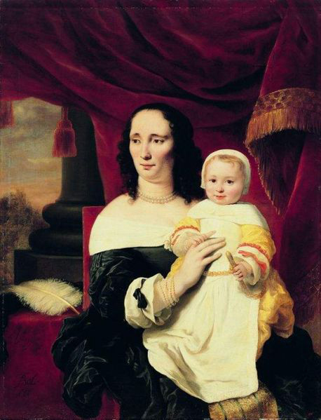 Ferdinand bol Portrait of Johana de Geer-Trip with daughter.